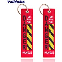 1PC 2PCS 3PCS Set Sale Both Sides Embroidery Do Not Pull Danger Warning Line Red Tag Motorcycle Aviation Keychain Bag Accesorios