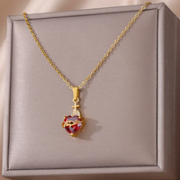 Stainless Steel Zircon Heart Cross Necklace for Women Girls Chain Love Necklaces Vintage Aesthetic Fashion Jewelry Gift