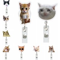 Funny Cat Nurse Badge Reel Kitten Animal Cat Expression ID Card Holder Telescopic Acrylic Retractable Badge Holder Keys Lanyard