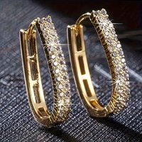 Concise Sparking Synthetic Zirconia Inlaid U Shape Hoop Earrings Women's Fashion Golden Plated Geometric Jewelry Wedding Crafts