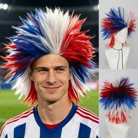 American Flag Color Scheme Red, White, and Blue Synthetic Short Mohawk Style Adult Wig, Fan Wig, Patriotic Party Wig, Spiked Wig for Sports Events, Halloween Cosplay