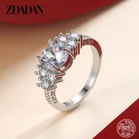 ZDADAN 925 Sterling Silver 8MM Zircon Finger Ring For Women Fashion Wedding Jewelry Accessories Wholesale