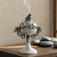 Vintage Alloy Incense Burner Hollow Out High Foot Metal Incense Holder Handmade Double Dragon Aromatherapy Stove Tea Ceremony