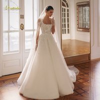 Loverxu A-Line Elegant Wedding Dresses Boat Neck Sleeveless Vestido De Novia Lace Embroidery Delicate Custom Made Bridal Gown