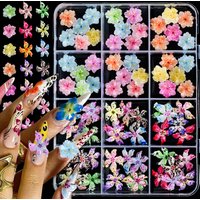 12Grids 3D Mixed Lily&Sakura Flower Nail Art Charms Colorful Spotted Hibiscus Floral Nails Decorations DIY Manicure Accessories