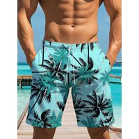 Summer New Men's 3D Gradient Palm Tree Print Surfing Shorts Outdoor Quick Dry Beach Swiming Vacation Short Pants Beach Clothes