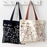 KISMIS Modische Cartoon-Leinentaschen mit süßen Katzen – Handtasche für Damen und Herren, faltbare, wiederverwendbare Einkaufs-Strandtasche mit Reißverschluss