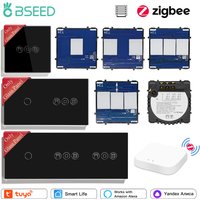BSEED Zigbee Smart Touch Shutter Blinds Switch Light Switches Tuya Google Smart Life Function Parts Glass Panel DIY Combination