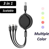 Portable Extendable USB Cable Fast Charging Retractable 3 in 1 Charging USB Cable, Multi Charging Cable