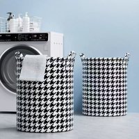 Foldable Houndstooth Laundry Hamper, Modern Fabric Storage Basket with Handle, Versatile for Bedroom, Bathroom, Living Room