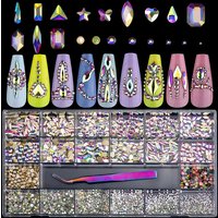 3D 21-Grid Crystal Charms 20-Shape Bow Nail Stickers Nail Art Amulet Box Set