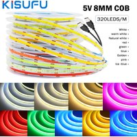 5V USB COB Led Strip Light 8MM PCB 1M 2M 3M 5M White/Blue/Yellow/Ice Blue Flexible Ribbon Night Lamp TV Backlights Home Decor