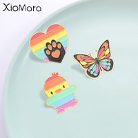 Fun Rainbow Animal Theme Enamel Badge, Cute Cartoon Butterfly Cat Paw Duck Design, Fashion Accessory, Best Gift for Friends
