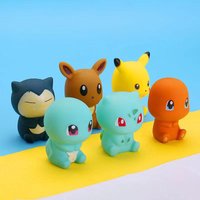 6pcs Pokemon Model Doll Toy Anime Pikachu Bulbasaur Charmander Squirrel Eevee Snorlax Cartoon Character Vocal Bathroom Toy