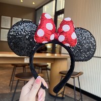 Mickey Mouse Ears Headband Girls Polka Dot Bow Sparkling Cartoon Hairdband Holiday Party Travel Hair Accessories Festival Party