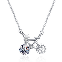 AliExpress Andara 925 Sterling Silver Bicycle Pattern Pendant Necklace, Sparkling Crystal Zircon Women's Birthday Party Wedding Jewelry Gift