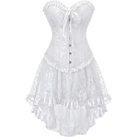 Bride Corset Dresses Wedding Tutu Skrits Lace Set Plus Size Costume Party Sexy Burlesque Basques Outfit Vintage Elegant White