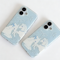 Korean Blue Pony Cute Phone Case for Samsung Galaxy S26 S25 S24 S23 S22 S21 FE Ultra Plus 4G 5G Feather Texture Back Cover