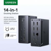 UGREEN 14-in-1 USB HUB Docking Station Type-C to 4K120Hz DP 4K60Hz 2xHDMI SD/TF RJ45 10Gbps USB-A/C PD Charging DC for Laptop PC