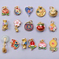 16pcs/Lot Mixed Plant Flower Enamel Charms For Jewelry Making Supplies Gold Color Sunflower Tulip Pendant DIY Bracelets Necklace