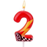 1Pc Red Racing Car Lightning Number 0-9 Candle, Cake Topper for Birthday, Anniversary & Theme Party Decor