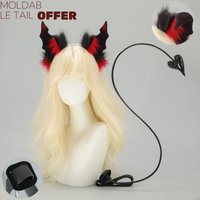 New Hot Handmade Halloween Dark Bat Ear Headpiece Comic-Con Moldable Devil Tail Set Night Club Sweetheart Bat Tail Cosplay Pros