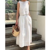 Chic Summer Wave Vest Top High Waist A-Line Skirt Two-Piece Set Korean Style Fashionable Casual Women's Outfit