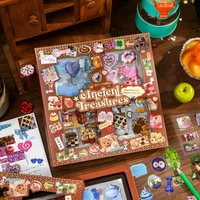 Mr.Paper 100Pcs/Box Ancient Treasures Die-Cut Sticker Gift Box with Adhesive Backing Vintage Retro Sticker & Memo Journal Set