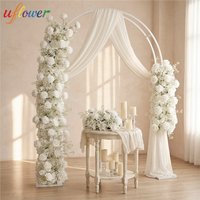 Uflower Wedding Arch Fowers Luxury Milk White Rose BabyBreath Flower Row Wedding Backdrop Ceremony Arch Decor Artificial Floral