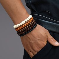 5-piece set of vintage multicolored wooden bead beaded men's bracelets