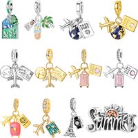 Original 925 Sterling Silver Suitcase Travel Series Charms Pendant Fit Bracelets Necklaces DIY For Women Fine Party Jewelry Gift