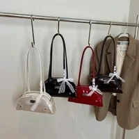 Women Casual PU Leather Tote Handbag Bow Leisure Armpit Handbag Solid Color Travel Underarm Handbag Female Dating Bag