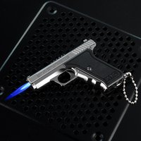 Mini Portable Gun Style Lighter Refillable Butane Gas Windproof Blue Jet Flame Torch Lighters Cigarette Accessories Men's Gift
