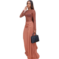 Women's O-Neck Long Sleeve Pleated Bandage Split A-Line Long Dress