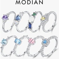 MODIAN 925 Sterling Silver Colorful CZ & Opal Eternity Bands Finger Ring Trendy Stackable Vacation Fine Jewelry For Women Gifts
