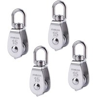 1/2/4 Pieces Of M15 Lifting Single Pulley Roller 304 Stainless Steel Heavy-duty Single Pulley Rotating Lifting Rope Pulley Set