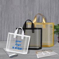 50pcs customizable logo honeycomb mesh transparent PVC plastic shopping gift tote bags suitable for boutiques and weddings