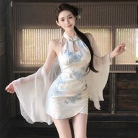 New Chinese-style cool-toned printed sleeveless modified cheongsam dress, elegant and vintage, super fairy-like, body-hugging sh