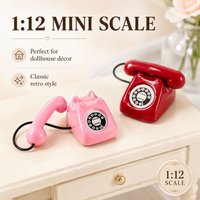 1:12 Mini Retro Telephone Dollhouse Decor, Vintage Rotary Phone Model with Cord, Tiny Desk Phone Accessory