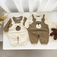 Body d'automne pour bébé de 0 à 2 ans, motif petit ours, double couleur, manches longues, combinaison chaude, vêtements pour bébés garçons et filles
