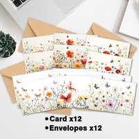 24 pcs Fresh Watercolor Farmhouse Greeting Cards Set with Envelopes,Floral Butterfly Theme, DIY Invitations, Multifunctional Fun