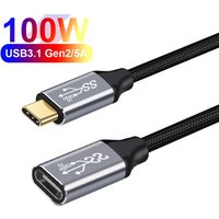 100W PD Fast Charging Cable Male to Female Data Line 4K@60HZ Video Cord 10Gbps USB 3.1 Gen 2 Type C Extension Cable For Laptop