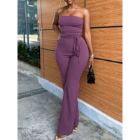 Women's Summer Elegant Solid Color Strapless Wide-Leg Jumpsuit