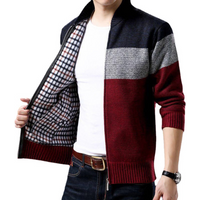 Spring Winter New Men's Cardigan Single-Breasted Fashion Knit Plus Size Sweater Stitching Colorblock Stand Collar Coats Jackets