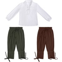 Kids 110-150cm Medieval Knight Costume Set Renaissance Cosplay Pirate Shirts Pants For Halloween Party