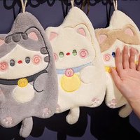 Cute Cat Hand Towels Quick Drying Kitchen Cleaning Rag Coral Velvet Absorbent Hanging Bathroom Towel Supplies Cartoon Animal