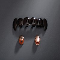 RACHELZ Gothic Style Black Teeth Grillz Caps Vampire Fangs Punk Glossy Tooth Grills For Women Men Jewelry Halloween Party Gift