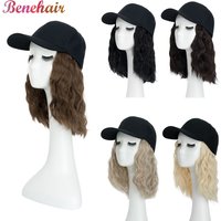 Benehair Hut-Perücke für Damen, 20,3 cm, gewellte Baseballkappen-Perücke mit lockigen Haarverlängerungen, synthetische Wellen-Perücke, Hut, verstellbar, Braun