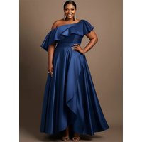 Plus Size One Shoulder Ruffled Satin Evening Gown Elegant High Low Maxi Dress for Women Formal Wedding Party Prom Cocktail Dress