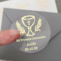 Custom Gold Foil Stickers, First Holy Communion Stickers, Baptism Favor Labels, Christenings, Confirmation, 50 Pieces